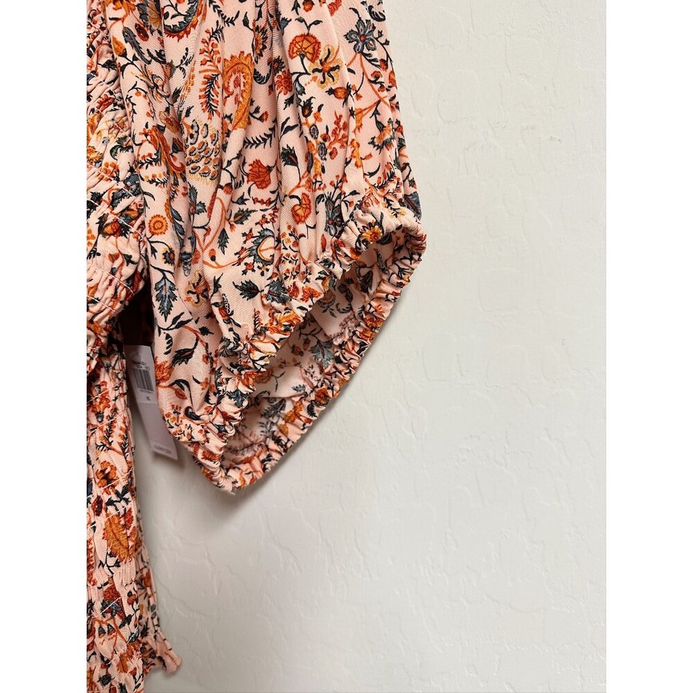 Shirts/NWT Old Navy Peach Floral Smocked Puff Sleeve Peplum Square Neckline XL - Picture 5 of 12